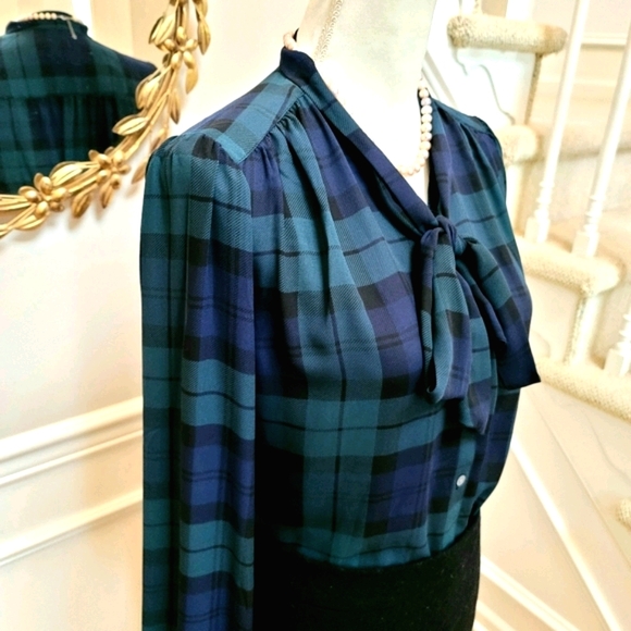 🆕️ J Crew Blackwatch Tartan Plaid Bow Top Green - Picture 2 of 8